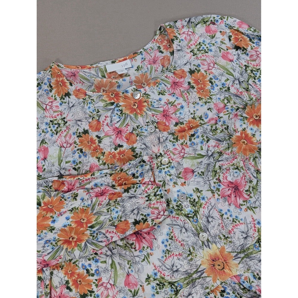 J Jill Top Womens M Floral Pink Tunic Garden Button Front Pink Blouse Relaxed